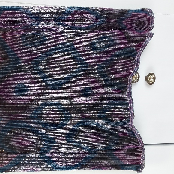 Carolyne Barton Purple Heavily Beaded Geometric Vintage Dressy Blouse Sz.L - Picture 8 of 12